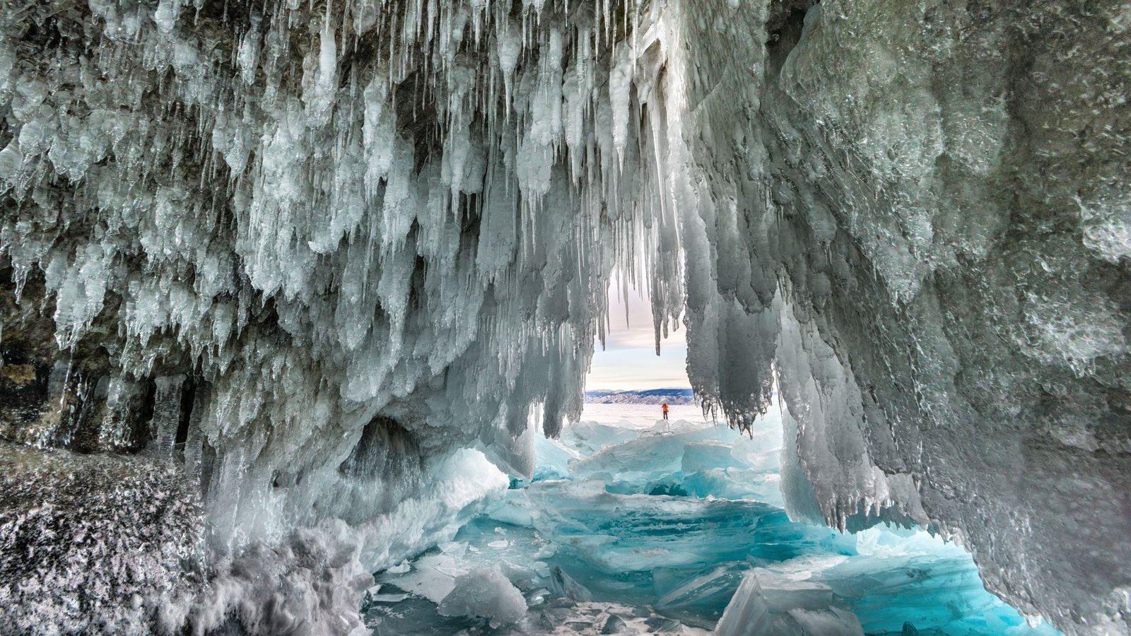 Ice cave on Olkhon island during daytime